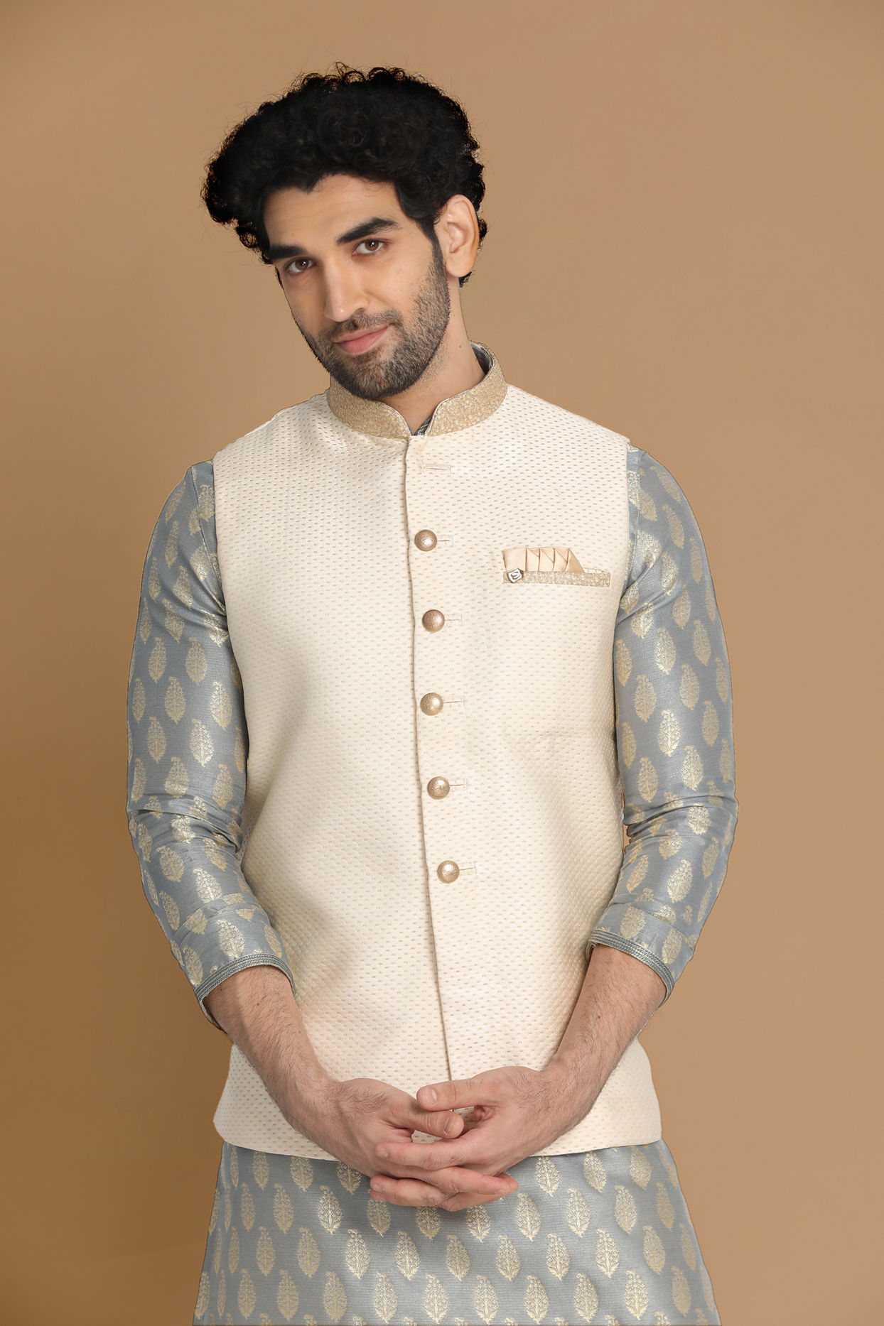 Sea Shell White Self Design Modi Jacket image number 0